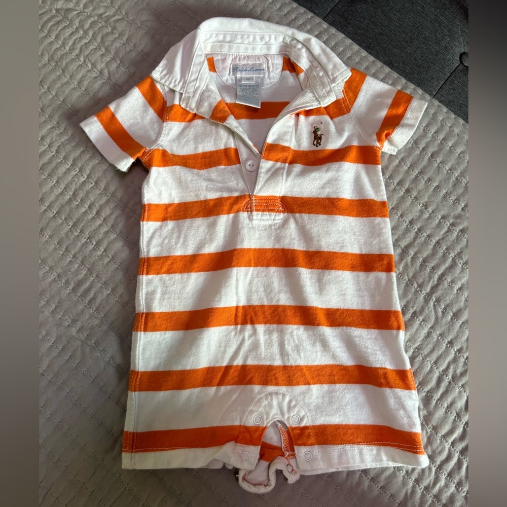 Ralph lauren orange striped shortall 6m